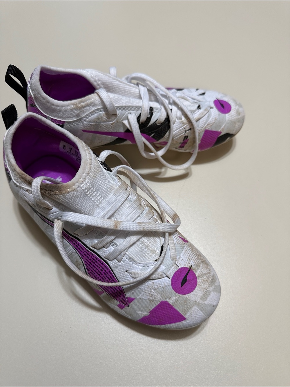 Puma White and Purple Kids' Soccer Cleats